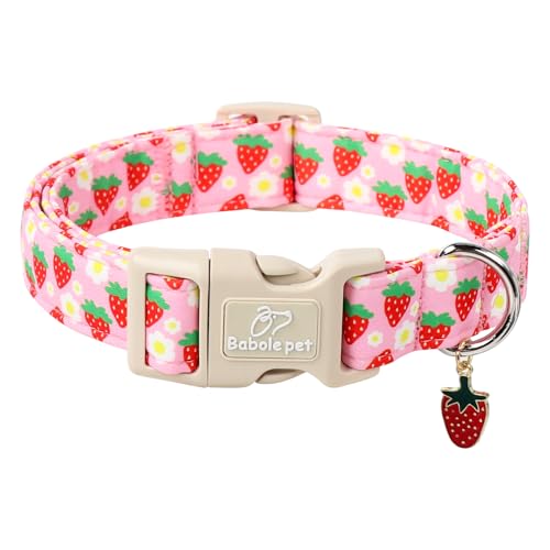 Babole Pet Verstellbares Frühlings-Hundehalsband, süßes Erdbeer-Blumenmuster, für Welpen, kleine Hunde, leicht, Schnellverschluss-Schnalle, Halsband für Jungen und Mädchen, Größe S von Babole Pet