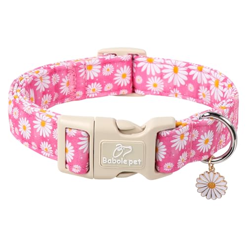 Babole Pet Verstellbares Hundehalsband mit Gänseblümchen, weiches rosa und weißes Blumenmuster, für mittelgroße und große Hunde, leicht, Schnellverschluss-Schnalle, Halsband für Jungen und Mädchen, von Babole Pet