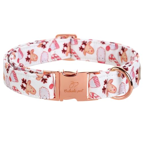 Babole Pet Weihnachtliches Hundehalsband für große Hunde, weißer Weihnachtsmann, rosa Elch, Claus, männliches Hundehalsband mit Sicherheits-Metallschnalle, verstellbare Welpenhalsbänder für kleine, von Babole Pet