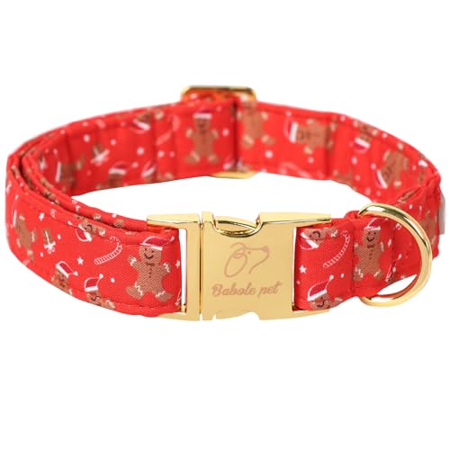 Babole Pet Weihnachtliches Hundehalsband für mittelgroße Hunde, rotes Lebkuchenmannhalsband mit Sicherheits-Metallschnalle, verstellbare Welpenhalsbänder für kleine, große Hunde, Jungen, Mädchen, von Babole Pet