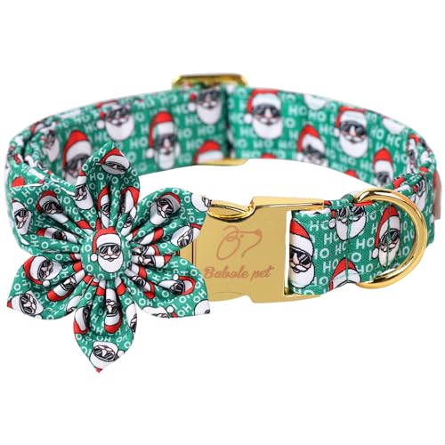 Babole Pet Weihnachtliches Hundehalsband für mittelgroße Hunde mit Blumenbindung, grünes Hundehalsband mit Sicherheits-Metallschnalle, verstellbare Welpenhalsbänder für kleine, große Hunde, Jungen, von Babole Pet