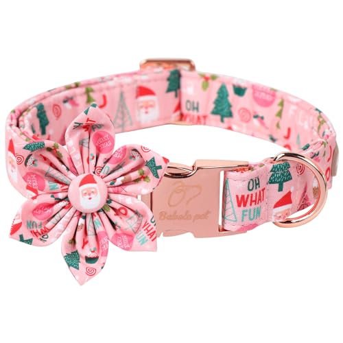 Babole Pet Weihnachts-Hundehalsband für mittelgroße Hunde mit Blumenband, rosa Hundehalsband mit Sicherheits-Metallschnalle, verstellbares Welpenhalsband für kleine, große Hunde, Jungen und Mädchen, von Babole Pet