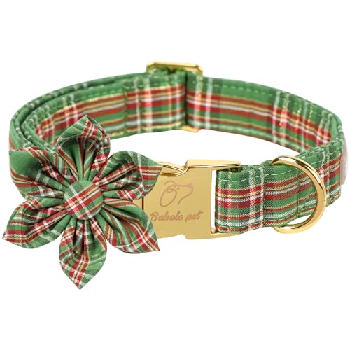 Babole Pet Weihnachts-Hundehalsband für große Hunde mit Blumen-Krawatte, grünes Hundehalsband mit Sicherheits-Metallschnalle, verstellbares Welpenhalsband für kleine, mittelgroße Hunde, Jungen und von Babole Pet