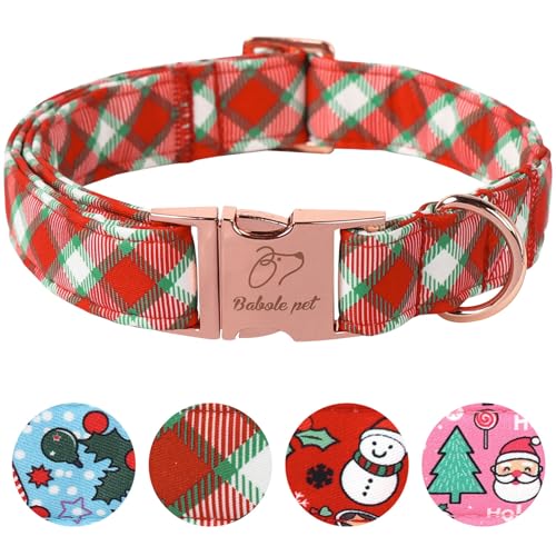 Babole Pet Weihnachts-Hundehalsband für große Hunde – niedliches Winter-Festival-Halsband, verstellbar, Weihnachten, kariert, Haustier-Metallschnalle, Halsband für Welpen, Mädchen, Jungen, Hündinnen, von Babole Pet