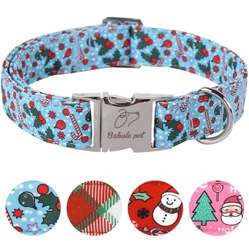 Babole Pet Weihnachts-Hundehalsband für große Hunde – niedliches Winter-Festival-Halsband, verstellbar, blau, Weihnachts-Haustier-Metallschnalle, Halsband für Welpen, Mädchen, Jungen, Hündinnen, Größe von Babole Pet