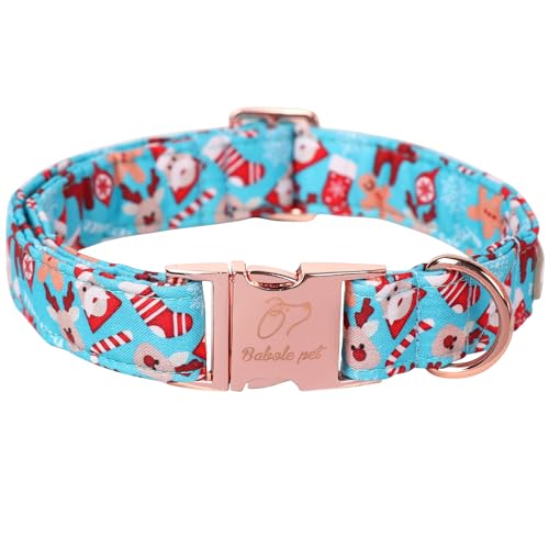 Babole Pet Weihnachts-Hundehalsband für kleine Hunde, blaues Weihnachtsmann-Hundehalsband mit Sicherheits-Metallschnalle, verstellbares Welpenhalsband für mittelgroße und große Hunde, Jungen und von Babole Pet