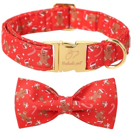 Babole Pet Weihnachts-Hundehalsband für kleine Hunde mit Fliege, rotes Lebkuchenmannhalsband mit Sicherheits-Metallschnalle, verstellbare Welpenhalsbänder für mittelgroße und große Hunde, Jungen, von Babole Pet