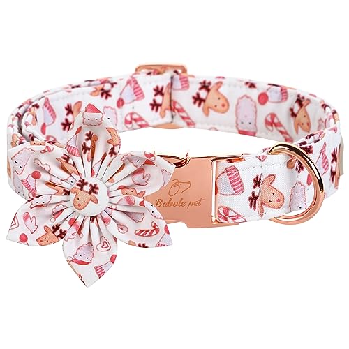 Babole Pet Weihnachts-Mädchen-Hundehalsband, Blumen-Krawatte, Weiß, Rosa, Elch, Weihnachtsmann, Hündchen, mit Sicherheits-Metallschnalle, verstellbare Welpenhalsbänder für kleine, mittelgroße und große Hunde, Medium, Halsumfang 34,3-55,9 cm von Babole Pet