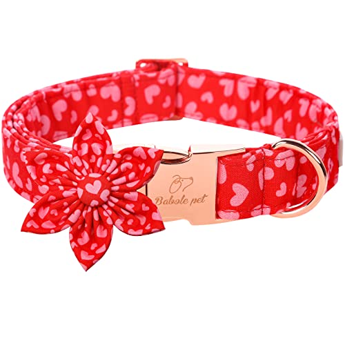 Premium Valentinstag Hundehalsband Blumen-Krawatte-Babole Haustier, rosa rot Liebe Rüdenhalsband mit Sicherheits-Metallschnalle, verstellbare Welpenhalsbänder für kleine, L-Halsumfang 40.6 cm,61 cm von Babole Pet