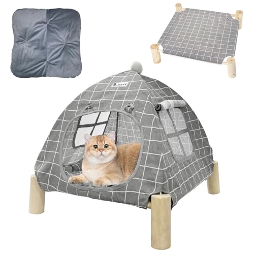 Babyezz Hunde-/Katzenzelt, Tipi-Haus, Katzen-Hängemattenbett, abnehmbares, tragbares Haustierzelt, geeignet für Kätzchen, Welpen, Häschen und Kleintiere (graues Gitterzelt) von Babyezz