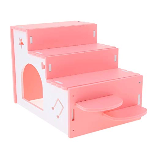 Backbayia 22 x 16 x 16,5 cm Hütte Villa Spielzeug Hamster Kleine Treppe Nest für Kaninchen Ratten Eichhörnchen (Rosa) von Backbayia