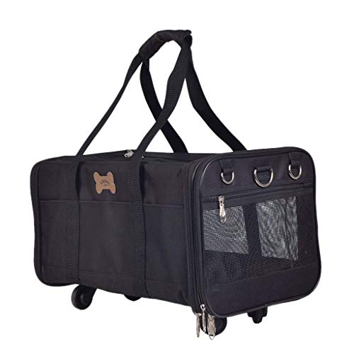 Backbayia 50 x 30 x 28 cm Transporttasche mit Rollen für Hunde, Transporttasche für Haustiere (schwarz) von Backbayia