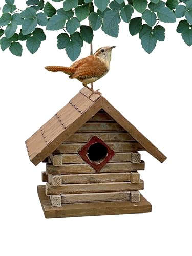 Backyard Essentials Hütte Vogelhaus Holz Vogelhaus mit einfachem Zugang Reinigung Hängendes Vogelhaus für Zaunkönige mit Seilaufhänger von Backyard Essentials