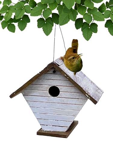 Backyard Essentials Überfälzung Vogelhaus Weiß Hängend Vogelhaus für Schraubenschlüssel Holz Vogelhaus mit Kabelaufhänger von Backyard Essentials