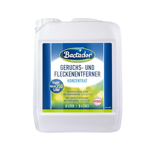 Bactador Enzymreiniger - Geruchsentferner & Fleckenentferner Konzentrat 5L - Mikrobiologischer Geruchsneutralisierer - Porentiefe Reinigung - Ergibt bis zu 250 Liter - Hunde/Katzenurin Entferner von Bactador