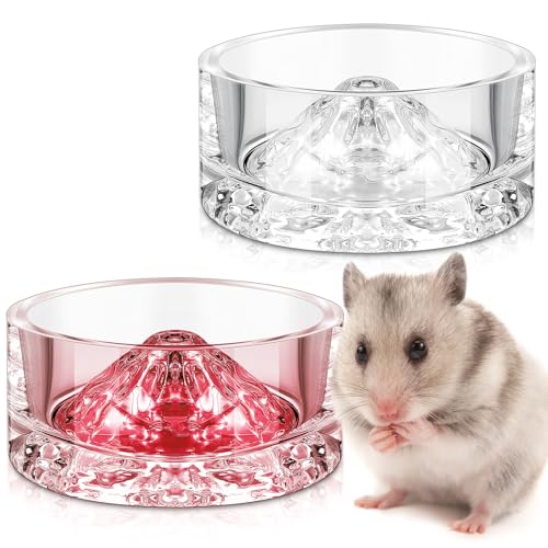 Baderke Hamster-Wassernäpfe aus Glas, 35 ml, Bergstil, Trinkbehälter, Anti-Drehen, für Meerschweinchen, Rennmäuse, Mäuse, Ratten, Chinchillas, kleine Haustiere, transparent und rosa, 2 Stück von Baderke