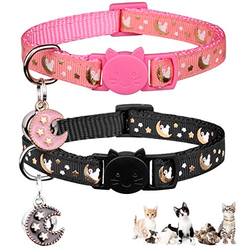 Katzenhalsbänder mit Sicherheitsverschluss, verstellbar, mit Glöckchen, 20,3 - 33,3 cm, Schwarz + Rosa, 20,3 cm - 33,3 cm, 2 Stück von Baeuppit