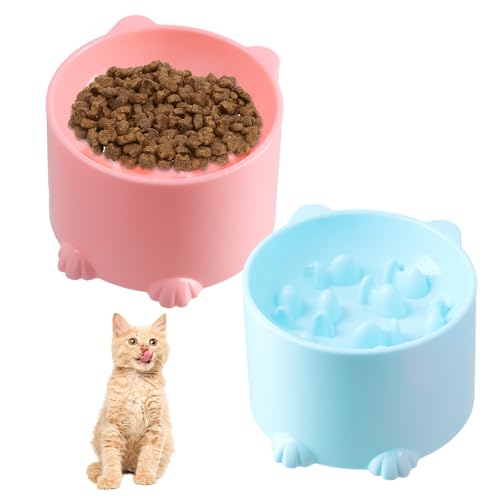 Anti Schling napf Katze 2er-Set, Erhöhter Katzennapf Anti Slinging Bowl Cat Slow Feeder Katzenfressnapf mit, Anti-Rutsch-Matte für Katzen und kleine Hunde Slow Feeder Katze Hund von Bafeil