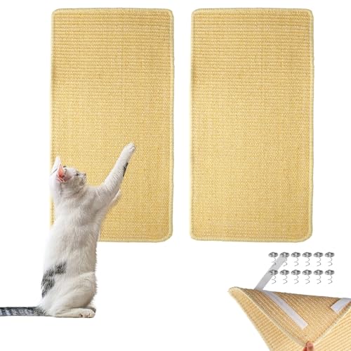 Sisal Teppich 2 Stück - Kratzmatte Katze Selbstklebend, 60x30cm Katzenkratzbrett Wand & Boden, Robust Kratzteppich, Kratzschutz Möbel, Langlebig & Natürlich (Gelb) von Bafeil