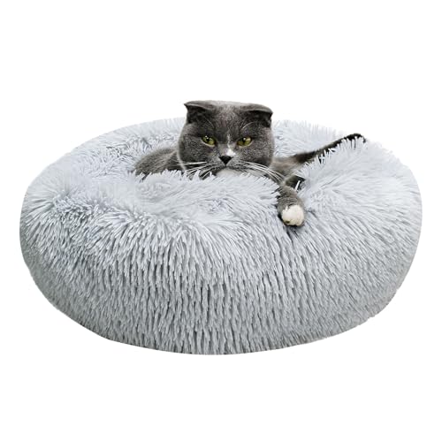 Baguuaray Hundebett Rund Katzenbett 40cm Flauschig Donut Waschbar rutschfest Weicher Flauschig Katzenkissen für Kleine Hunde, Katzen (Hellgrau) von Baguuaray