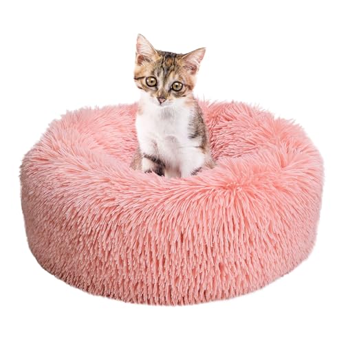 Baguuaray Hundebett Rund Katzenbett 40cm Flauschig Donut Waschbar rutschfest Weicher Flauschig Katzenkissen für Kleine Hunde, Katzen (Rosa) von Baguuaray