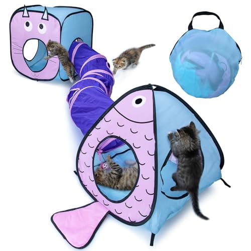 Katzentunnel Katze Spielzeug Tunnel Tube Zusammenklappbar Katzenspielzeug für Kätzchen Welpeln Kaninchen Indoor Und Outdoor (3Pcs-Blue) von Baguuaray