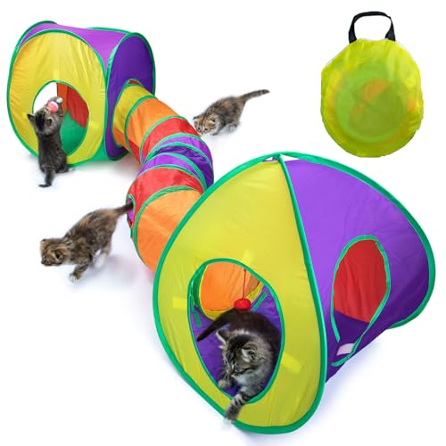 Katzentunnel Katze Spielzeug Tunnel Tube Zusammenklappbar Katzenspielzeug für Kätzchen Welpeln Kaninchen Indoor Und Outdoor (3Pcs-Colorful) von Baguuaray