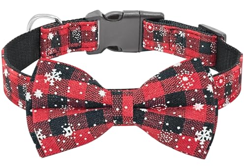 Baipesiy Weihnachts-Hundehalsband mit Schneeflocken-Fliege, Büffelkaro, kariert, verstellbar mit D-Schnalle, Baumwolle, Rot-Grün, Weihnachts-Halsband für kleine, mittelgroße und große Hunde, von Baipesiy