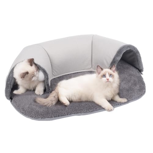 Baketron Katzentunnel Ellipse Mit Schlafplatz,Katzenbett Plüsch Katzen Spieltunnel mit hängendem Ballspielzeug,Rascheltunnel Für Katzen,2 in 1 Katzenhöhle Cat Tunnel(A 76x53x17cm) von Baketron