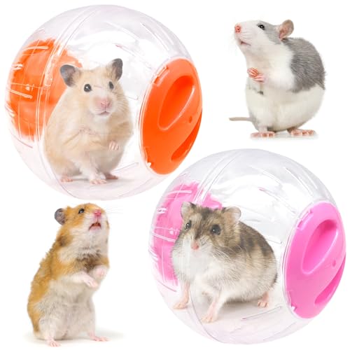 2 Stück Hamsterball, 12cm Kleintiere Zwerghamsterball Transparentes Laufrad Kleintierkäfig Zubehör, Nagerspielzeug zum Laufen (Rot + Orange) von Bakiauli