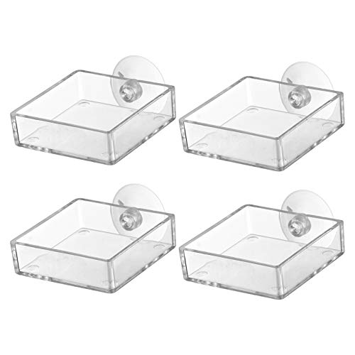 4 Stück Aquarium Garnelen Feeder Schüssel Glas Aquarium Futterschalen Quadrat Klar Geschirr Tablett Schwimmende Reptilien Wasser Nahrung Gerät mit Saugnapf Transparent von balacoo