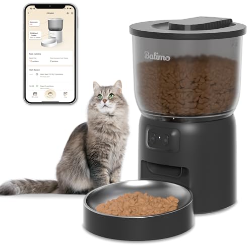 Balimo Futterautomat Katze, 3L katzenfutter automat, 2.4G WiFi Futterspender Katze, App Steuerung Mit Futterautomaten,1-10 Mahlzeiten pro Tag, Schwarz von Balimo