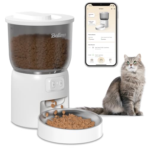 Balimo Futterautomat Katze, 3L katzenfutter automat, 2.4G WiFi Futterspender Katze, App Steuerung Mit Katzen Futterautomaten,1-10 Mahlzeiten pro Tag, Geeignet für Hunde und Katzen Futterautomat, weiß von Balimo