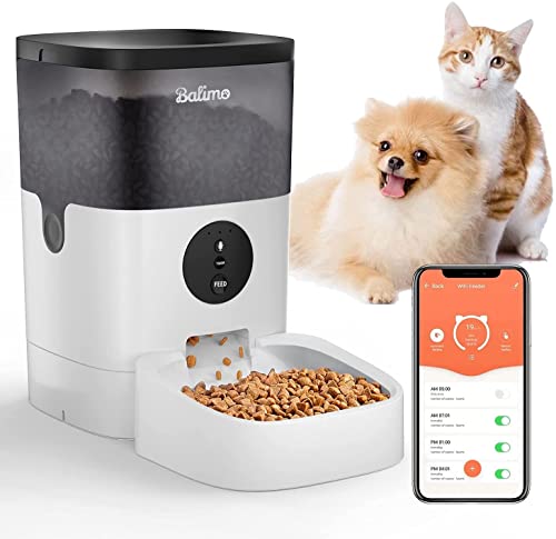 Balimo Futterautomat Katze, 4L WiFi APP Automatischer Futterspender Katze mit Timer, 1-10 Mahlzeiten pro Tag, 10s Aufnahmefunktion, Anti-Clog Design & Duale Stromversorgung von Balimo