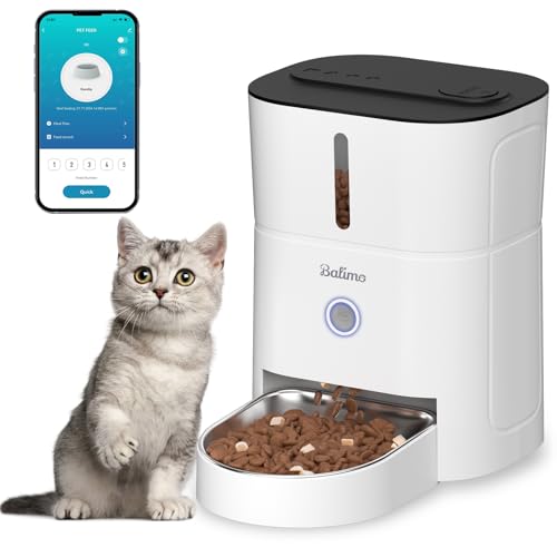 Balimo Futterautomat Katze 2.4G WiFi, Katzenfutter Automat 3L, Futterspender Katze Mit Nachtlicht und Edelstahlnapf Futterautomat, 1 bis10 Mahlzeiten, Geeignet für Hunde und Katzen, weiß von Balimo