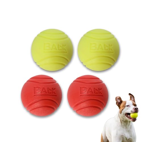Balk Hundespielzeug-Bälle – 4 Stück – für aggressive Kauer – hartes, langlebiges Material – ungiftig BPA-frei – schwimmen im Wasser – unzerstörbar für mittelgroße und große Hunde – interaktives von Balk