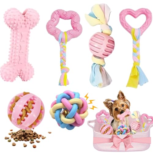 Bambinom Kauspielzeug für Welpen, 6 Stück, Zahnspielzeug für kleine Rassen, weiches Gummi, niedliches rosa Hundespielzeug, umweltfreundlich, Zahnreinigung, interaktiv für kleine Hunde von Bambinom