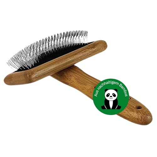 BAMBOO GROOM Slicker Brush Größe M I Tierhaarbürste für jedes Fell I Unterfellbürste I Hundebürste mit abgewinkelten Edelstahlpins I Bürsten zur Fellpflege aus Bambus I Bürste für Katze & Hund von alcott