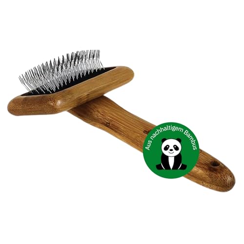 alcott Bamboo Groom Slicker Brush Größe S I Tierhaarbürste für jedes Fell I Unterfellbürste I Hundebürste mit abgewinkelten Edelstahlpins I Bürsten zur Fellpflege aus Bambus I Bürste für Katze & Hund von alcott