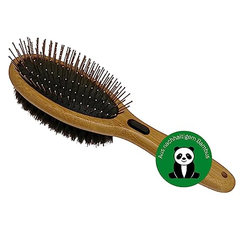 BAMBOO GROOM Combo Brush I Größe L I Doppelbürste für Tiere mit kurzem & mittellangem Fell I Hundebürste mit abgerundeten Pins & Wildschweinborsten I Bürsten zur Fellpflege I Bürste für Katze & Hund von alcott