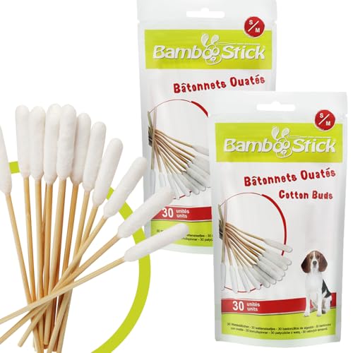 Bamboostick® - Packung mit 30 Wattestäbchen S/M – zum Reinigen der Ohren von kleinen Hunden und Katzen – einfach zu verwenden – entwickelt von einem französischen Tierarzt (2) von Bamboostick