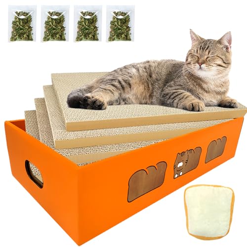 Brot Katzenkratzer Pappe, Kratzunterlage mit Katzenkratzbox, Reversible Karton Nachfüllpad, Lounge für Indoor Katzen, Karton Kratzbaum mit Katzenminze von Bamitori