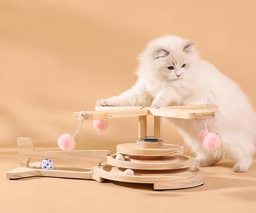 Banaone Holz Katzenspielzeug, Interaktives Katzenspielzeug, Multifunktionaler Katzenkratzbaum, Drehbares Kitten Spielzeug Katzenspielzeug Selbstbeschäftigung, Pilz-Katzenbaum (Hubschrauber) von Banaone