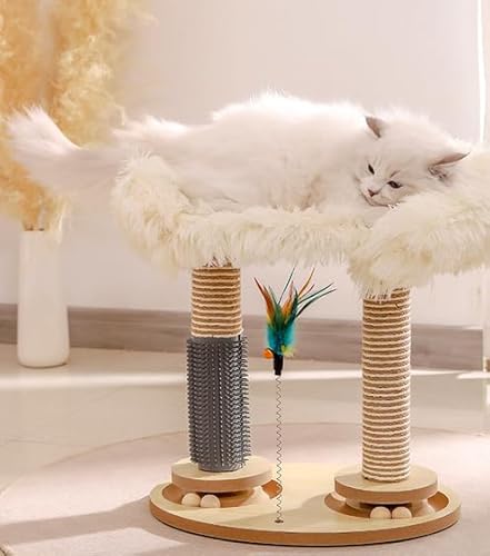 Holzkugel-Katzenkarussell, Banaone 4 in 1 Interaktives Katzenspielzeug, Katzenspielzeug Selbstbeschäftigung mit Frühling Cat Scratching Post für Katzen in Innenräumen von Banaone