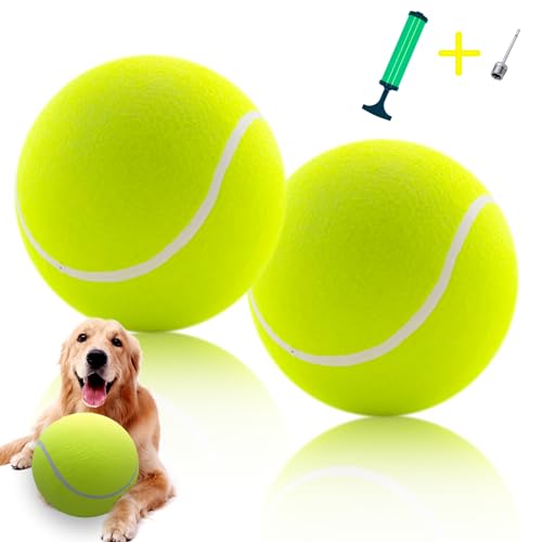 Banfeng Riesiger 24,1 cm großer Hunde-Tennisball, 2 Stück, übergroßes interaktives Puzzle-Spielzeug mit 1 Ballpumpe + 1 x Nadel für kleine, mittelgroße und große Hunde (2 Stück gelb mit Pumpe) von Banfeng