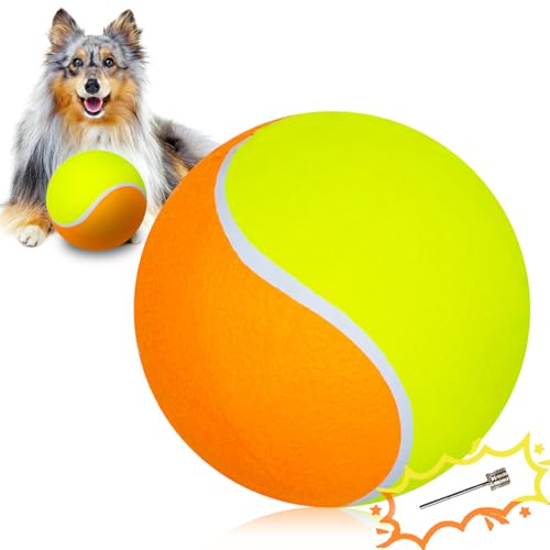 Banfeng Riesiger Tennisball für große Haustiere, Outdoor-Sportball mit aufblasbaren Nadeln für kleine, mittelgroße und große Hunde (Gelb + Orange, 24,1 cm) von Banfeng