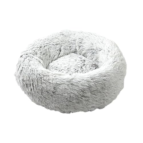 Beruhigendes Donut-Hüttenbett, Plüsch, warm, abnehmbar, maschinenwaschbar, rutschfest, Anti-Angst, verschiedene Größen, Welpenbett für Katzen und Hunde (110 cm, Hellgrau) von BangDon