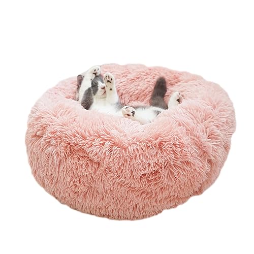 Beruhigendes Donut-Hüttenbett, Plüsch, warm, abnehmbar, maschinenwaschbar, rutschfest, Anti-Angst, verschiedene Größen, Welpenbett für Katzen und Hunde (110 cm, Hellrosa) von BangDon