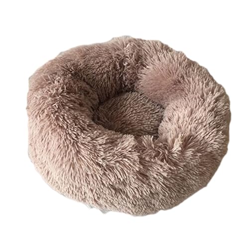 Beruhigendes Donut-Hundebett, Plüsch, warm, abnehmbar, maschinenwaschbar, rutschfest, Anti-Angst, verschiedene Größen, Welpenbett für Katzen und Hunde (100 cm, braun) von BangDon