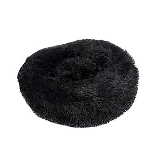 Beruhigendes Donut-Hundebett, Plüsch, warm, abnehmbar, maschinenwaschbar, rutschfest, Anti-Angst, verschiedene Größen, Welpenbett für Katzen und Hunde (120 cm, schwarz) von BangDon